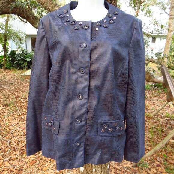 Alfred Dunner Faux Snake Print Womens Jacket Top Size 12 with Bling Rhinestones - Picture 1 of 11